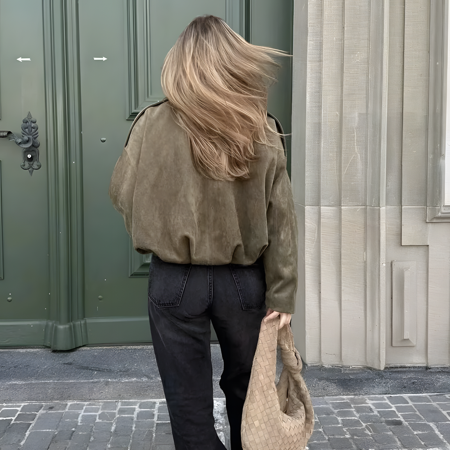 RAFZNB Women's Suede Cropped Bomber Jacket