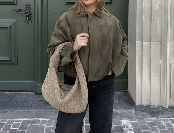 RAFZNB Women's Suede Cropped Bomber Jacket